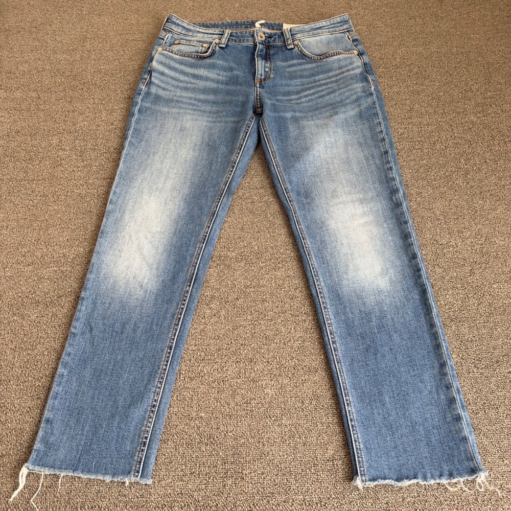 Rag & Bone Dre Low-Rise Slim Boyfriend Jeans Blue Raw Hem Size 26 Casual Boho